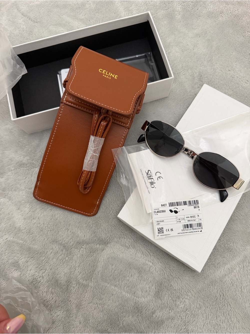 Celine Tan Leather Sunglasses Pouch with Detachable Strap
